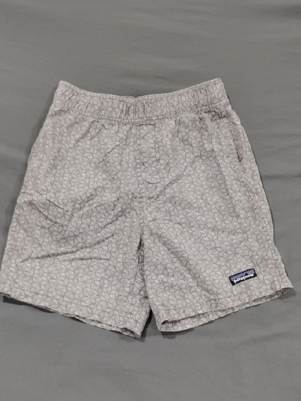 Patagonia Light Gray Geometric Swim Trunks